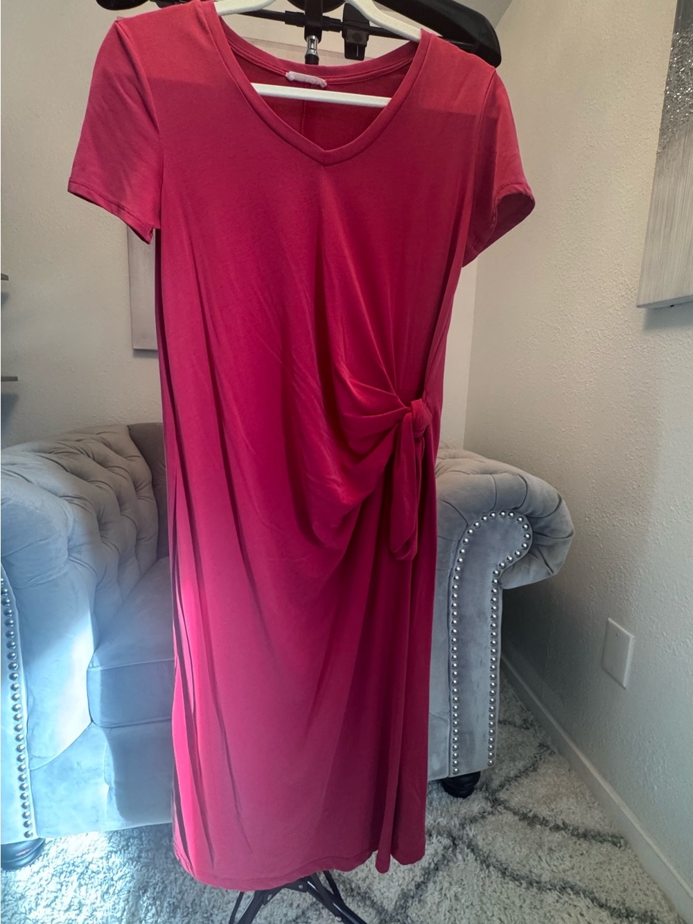 Yellow Chair Short Sleeved Soft Font Tie Midi Dress